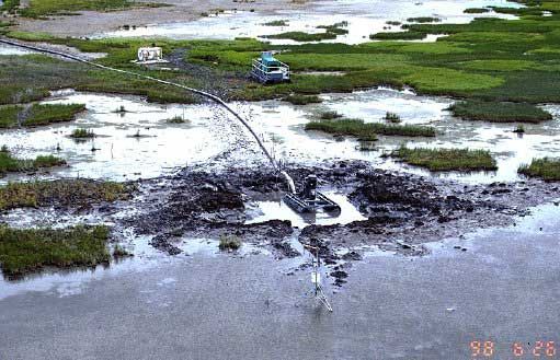Pump placed in pond to dry out sediments.